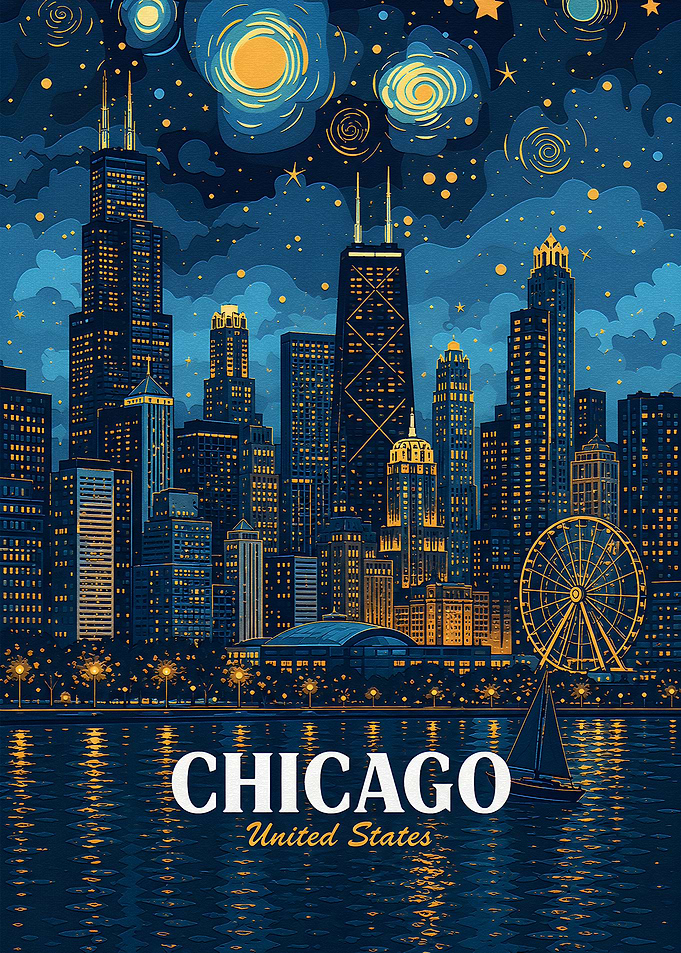 Starry Night Chicago Skyline Poster