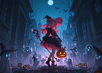 Anime Witch Celebrating Halloween Night