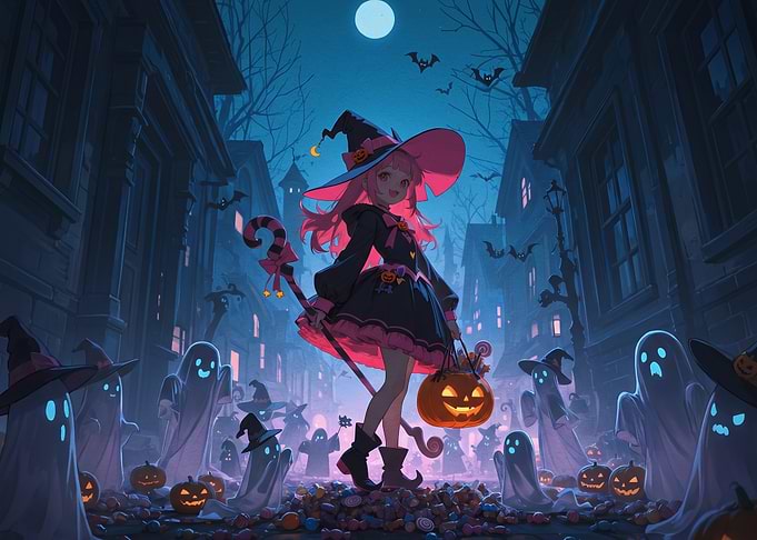 Anime Witch Celebrating Halloween Night