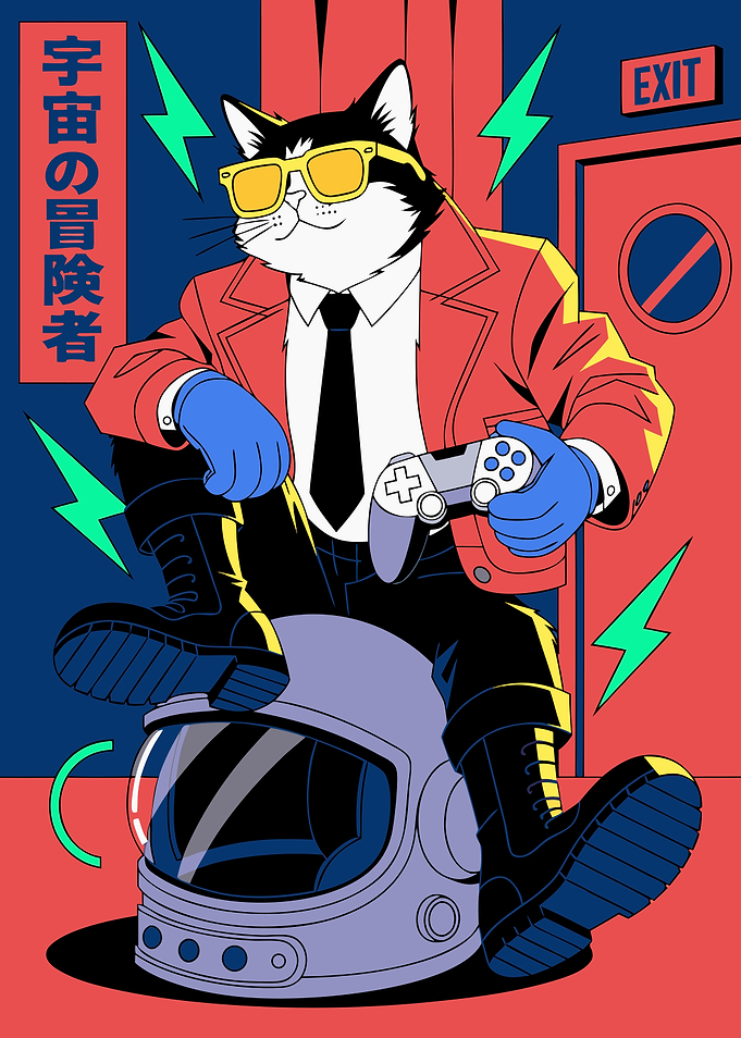 Cool Cat Gamer with Astronaut Helmet