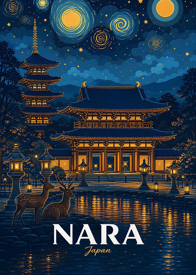 Nara Japan Starry Night Poster