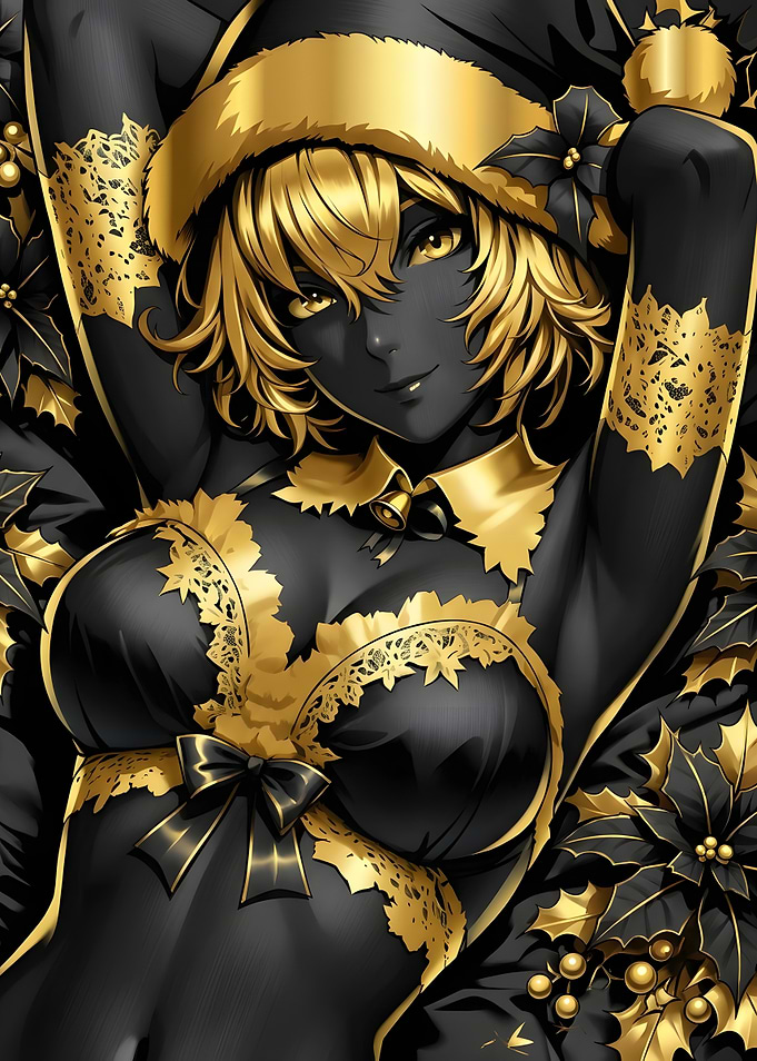 Black and Gold Anime Christmas Girl