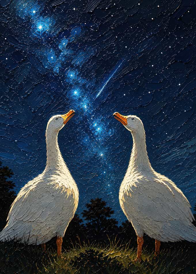 Two Geese Gazing at Stars