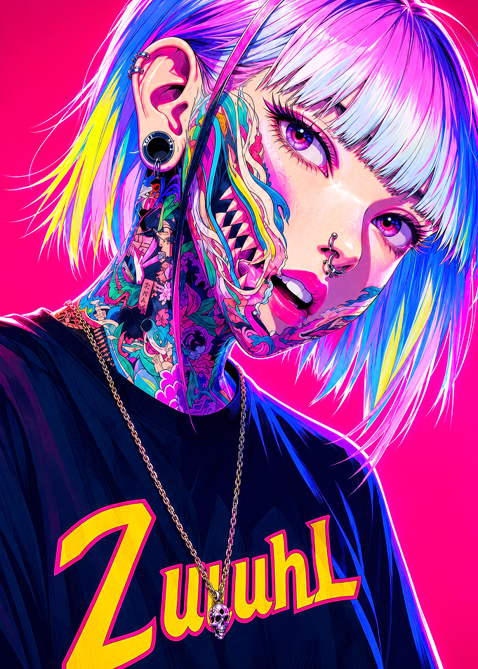 Neon Cyberpunk Anime Girl Portrait