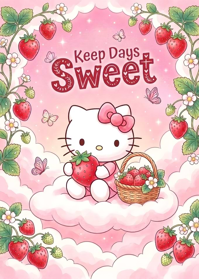 Hello Kitty Strawberry Cloud Illustration