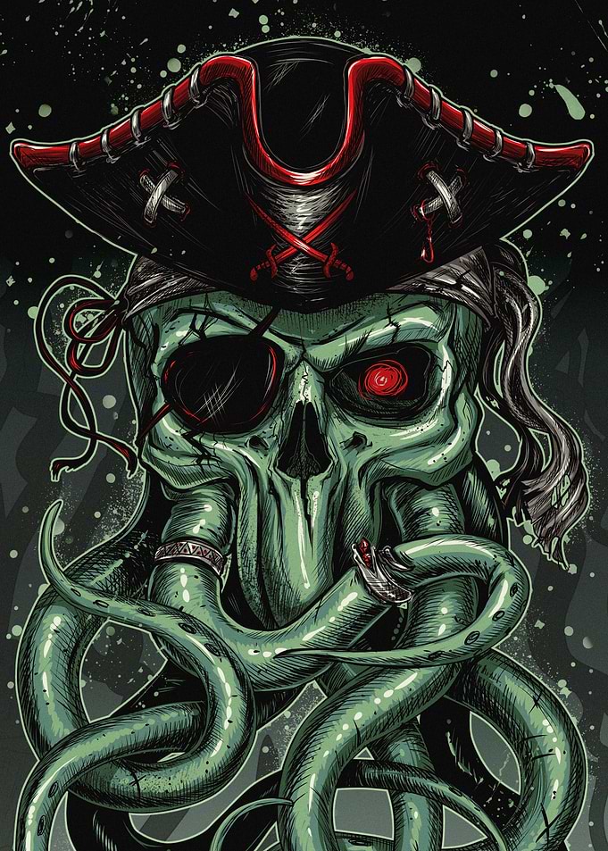 Cthulhu Pirate Skull Illustration