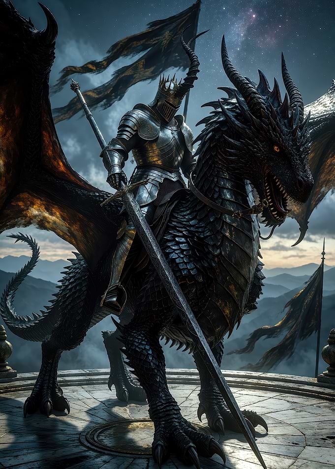 Knight Riding a Black Dragon