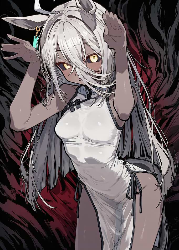 Anime Girl in White Qipao