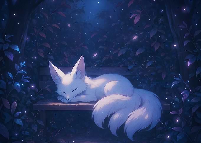 Sleeping White Fox in Enchanted Forest