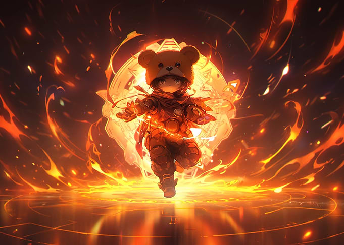 Chibi Bear Mage Casting Fire Magic