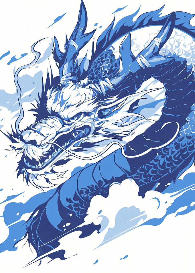 Blue Japanese Dragon Illustration