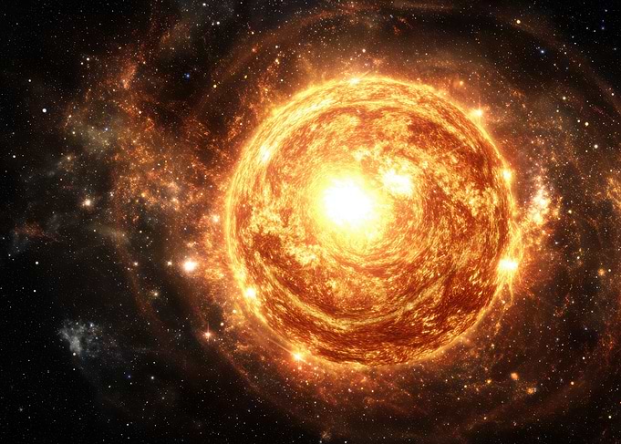 Fiery Sun in Deep Space