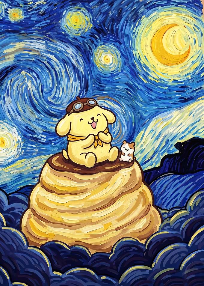Pompompurin Starry Night Parody Art