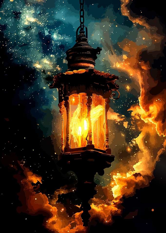 Glowing Lantern in Cosmic Nebula