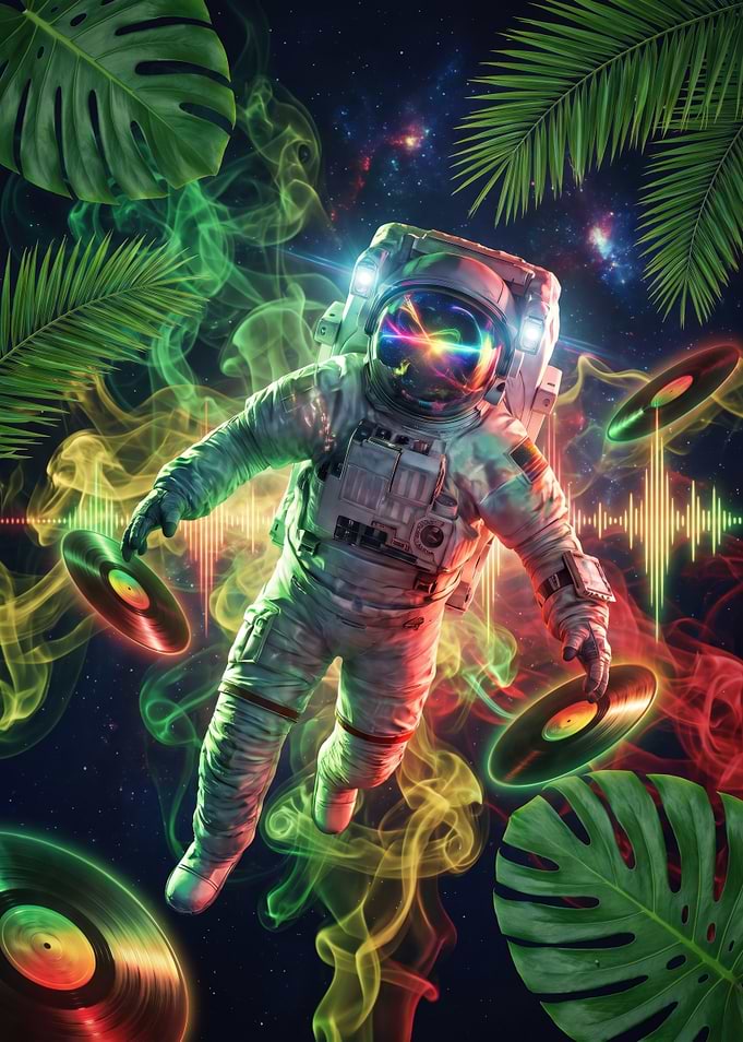 Astronaut DJ in Tropical Space