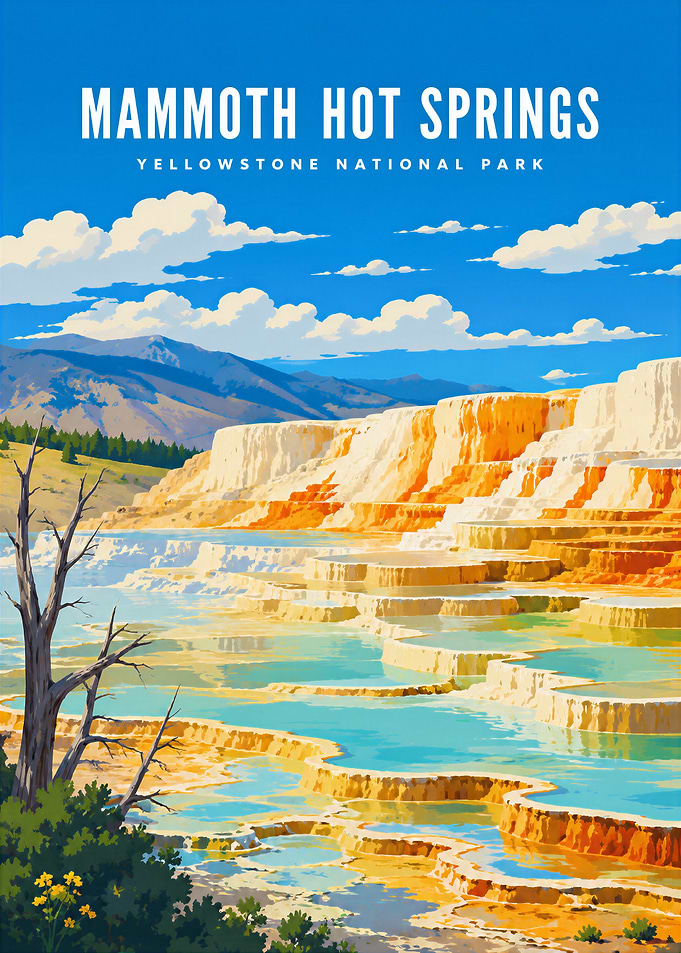 Mammoth Hot Springs Travel Poster