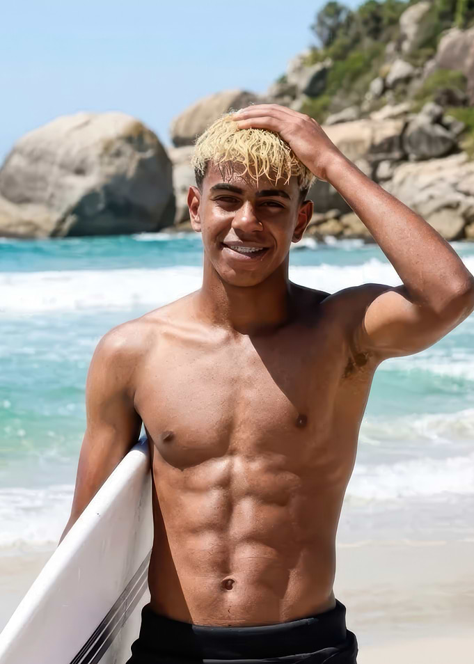 Young Surfer on Sunny Beach