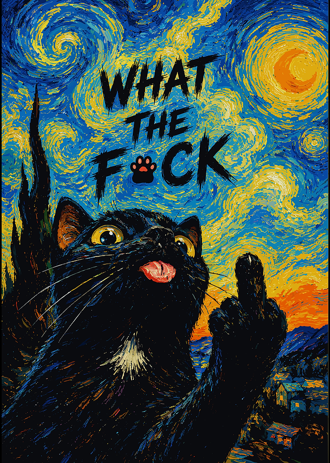 Starry Night Cat Giving Middle Finger