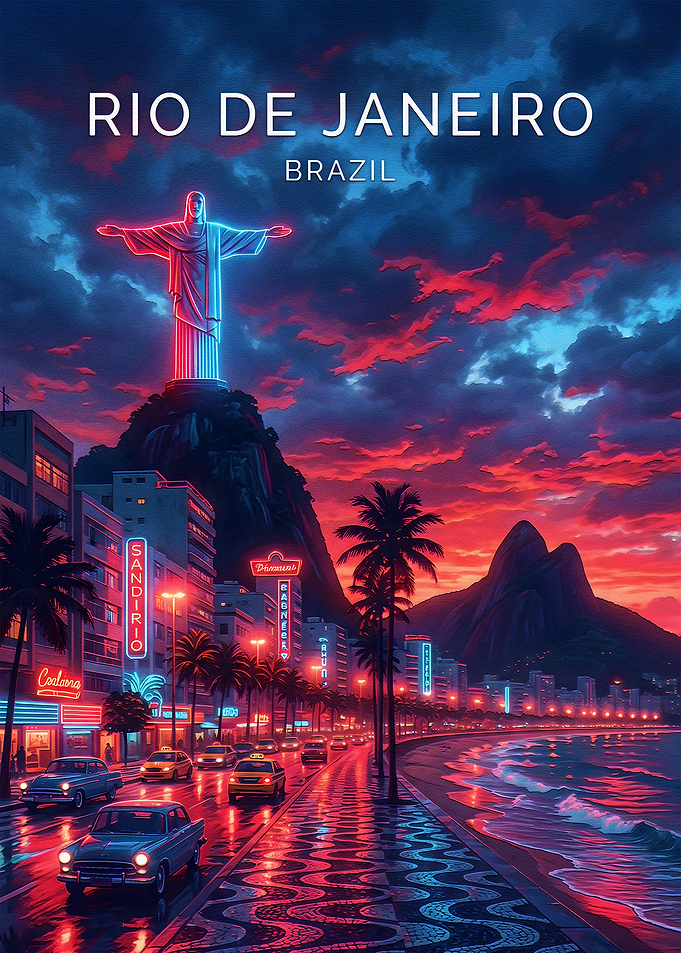 Neon Rio de Janeiro Sunset Poster