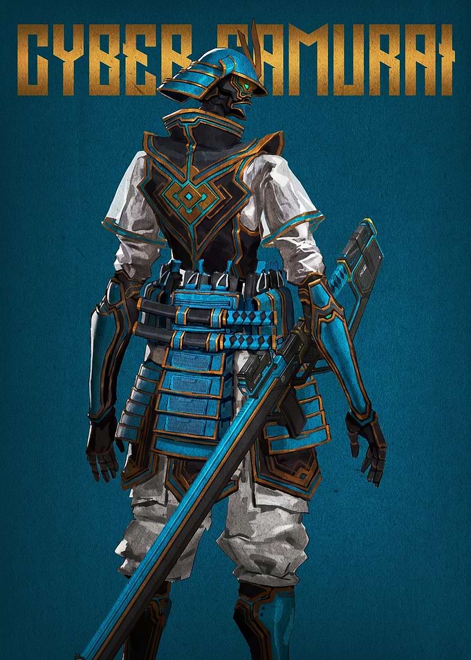 Cyber Samurai Digital Art Poster