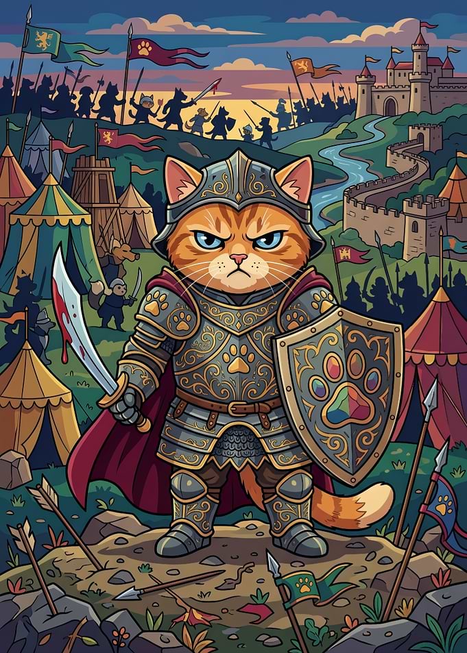 Warrior Cat Knight in Battle Armor