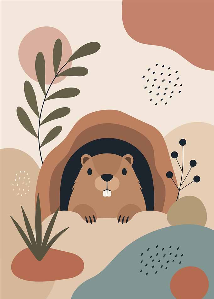 Cute Groundhog Minimalist Animal Boho Art