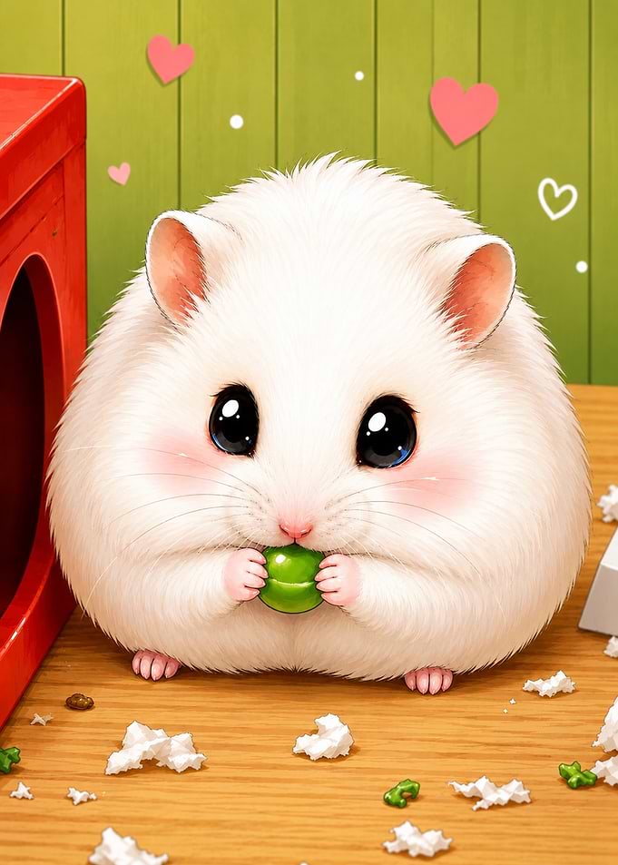 Cute Fluffy Winterberry the Hamster Eating a Pea