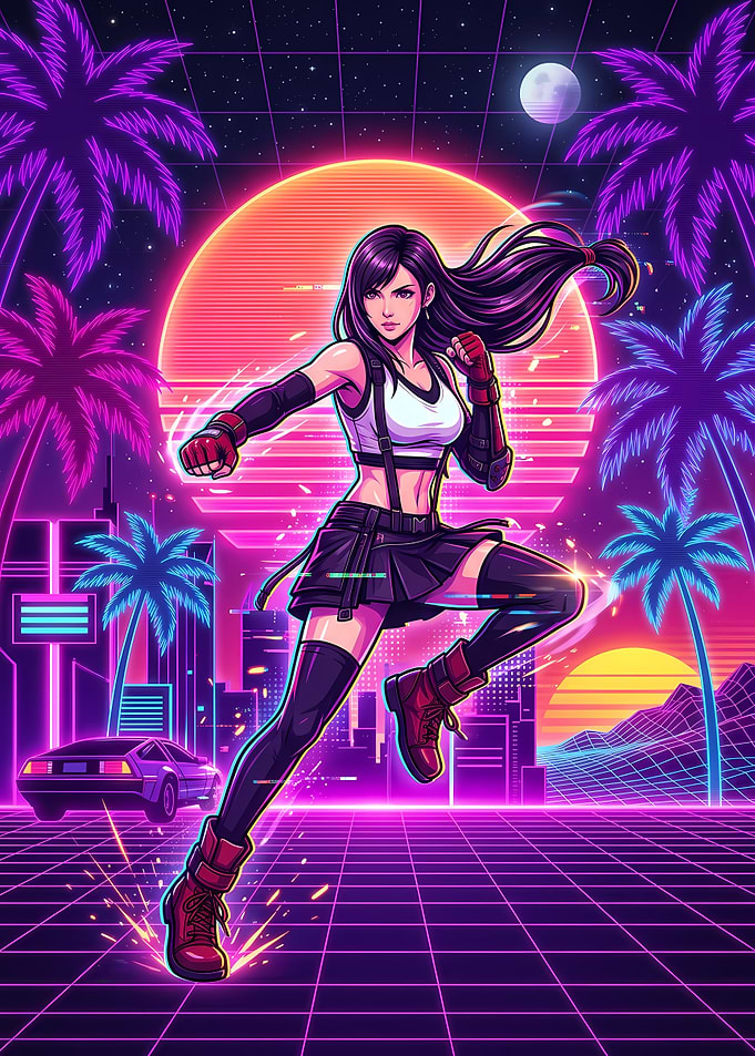 Tifa Lockhart Synthwave Retro Gaming Art