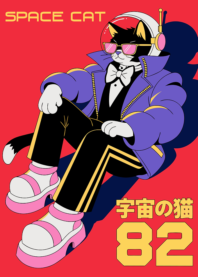 Stylish Space Cat Retro Poster