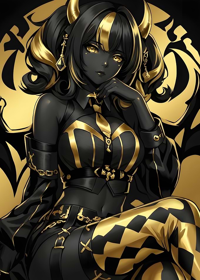Elegant Black and Gold Demon Girl