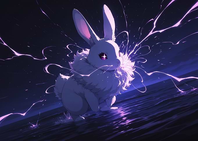 Magical White Rabbit with Purple Energy
