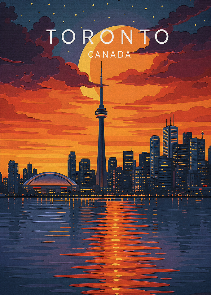 Toronto Skyline Sunset Travel Poster