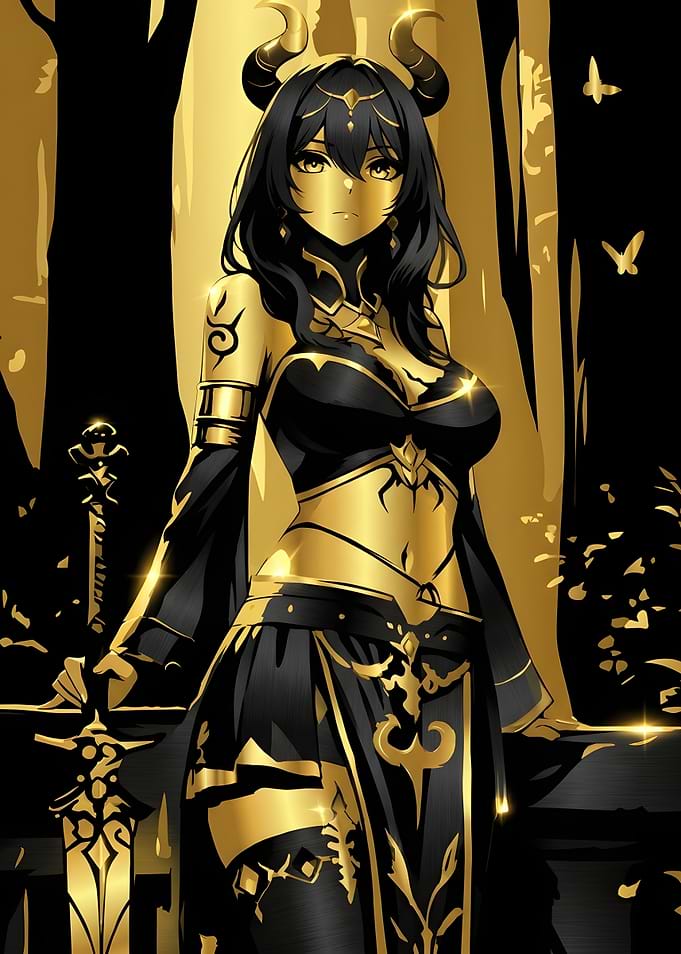 Golden Horned Warrior Anime Girl
