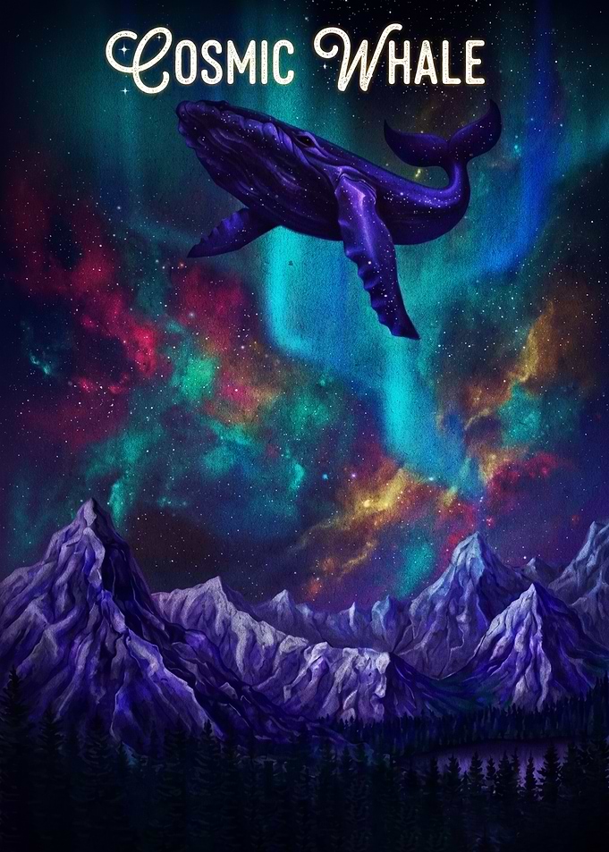 Cosmic Whale Over Mountain Landscape