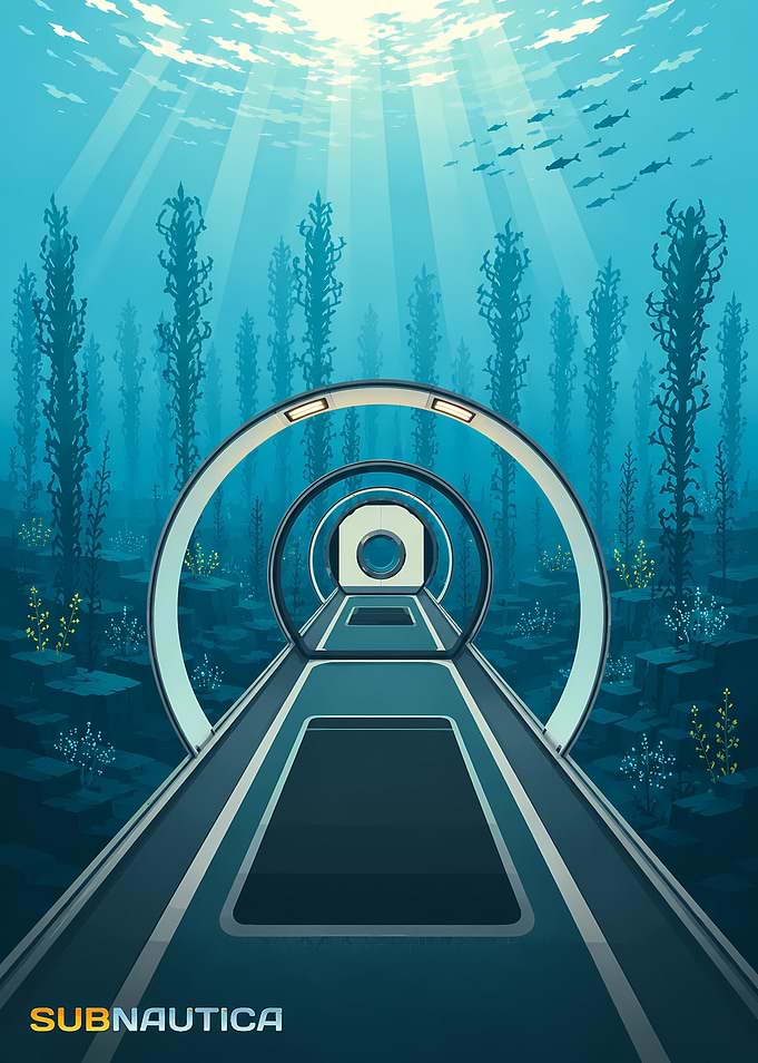 Subnautica Underwater Base Corridor Poster