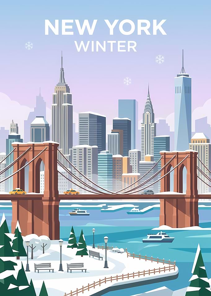 New York City Winter Skyline Illustration