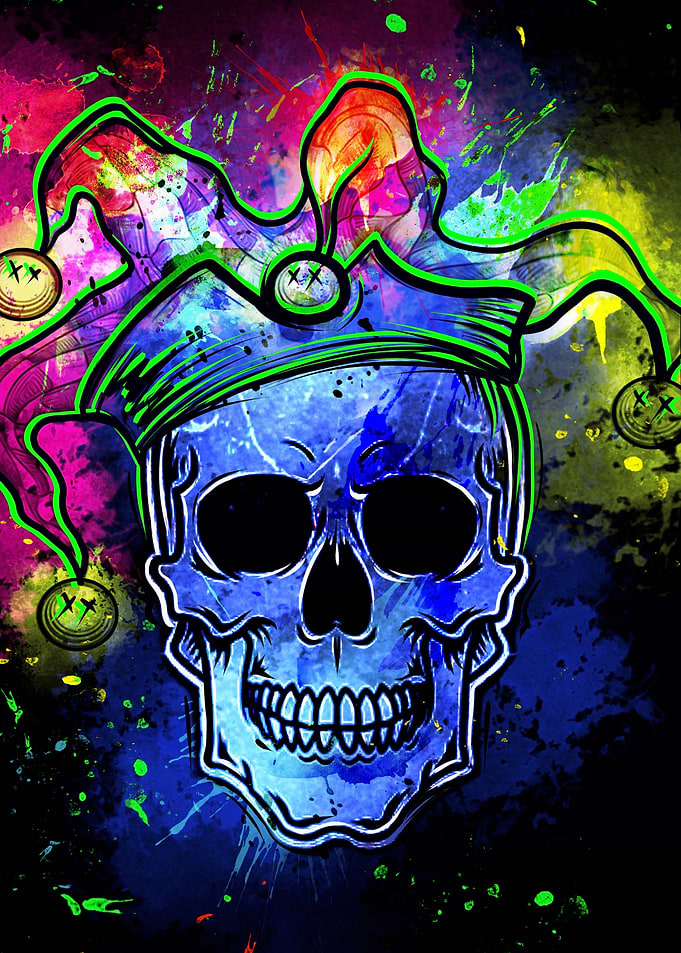 Neon Jester Skull Digital Art