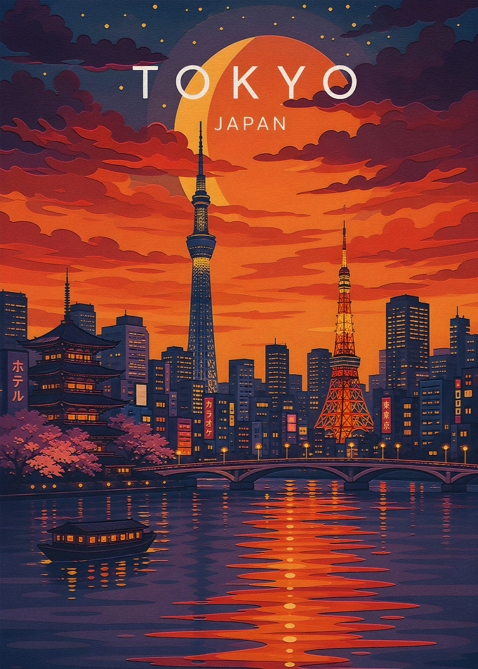Tokyo Japan Sunset Travel Poster