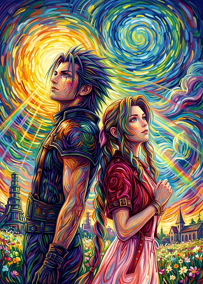 Zack Fair and Aerith Starry Night
