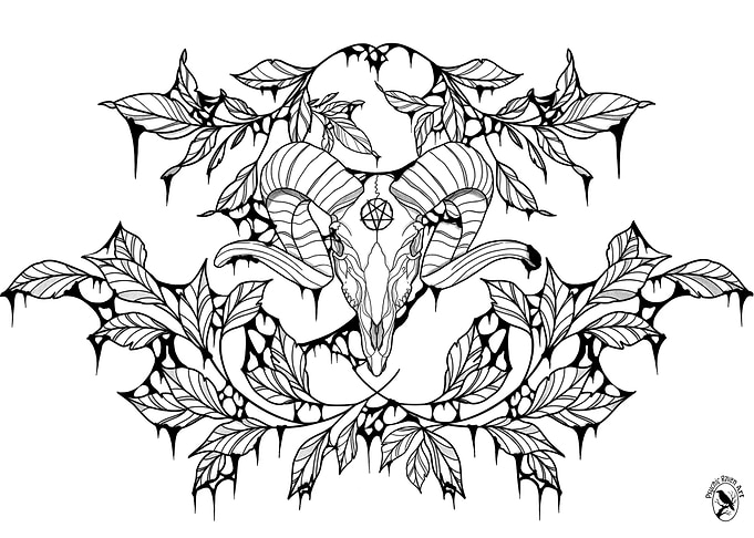 Ram Skull and Foliage Ornament