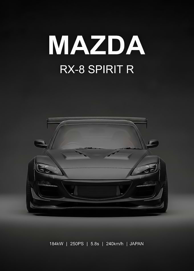 minimalist black Mazda RX-8 Spirit R car Poster