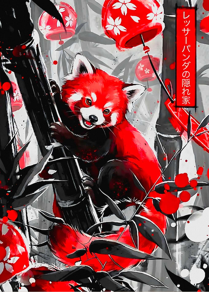 Red Panda in Bamboo Forest Art