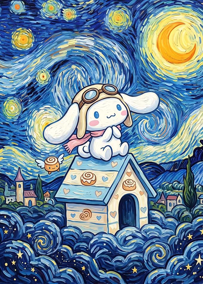 Cinnamoroll in Starry Night Style