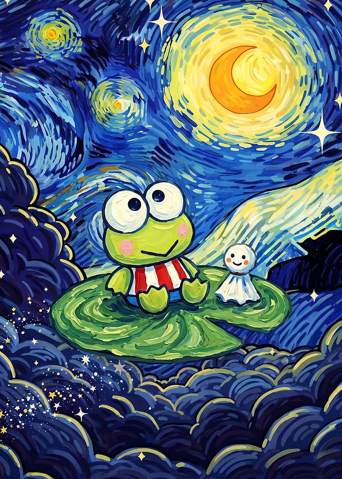Keroppi in Starry Night Style