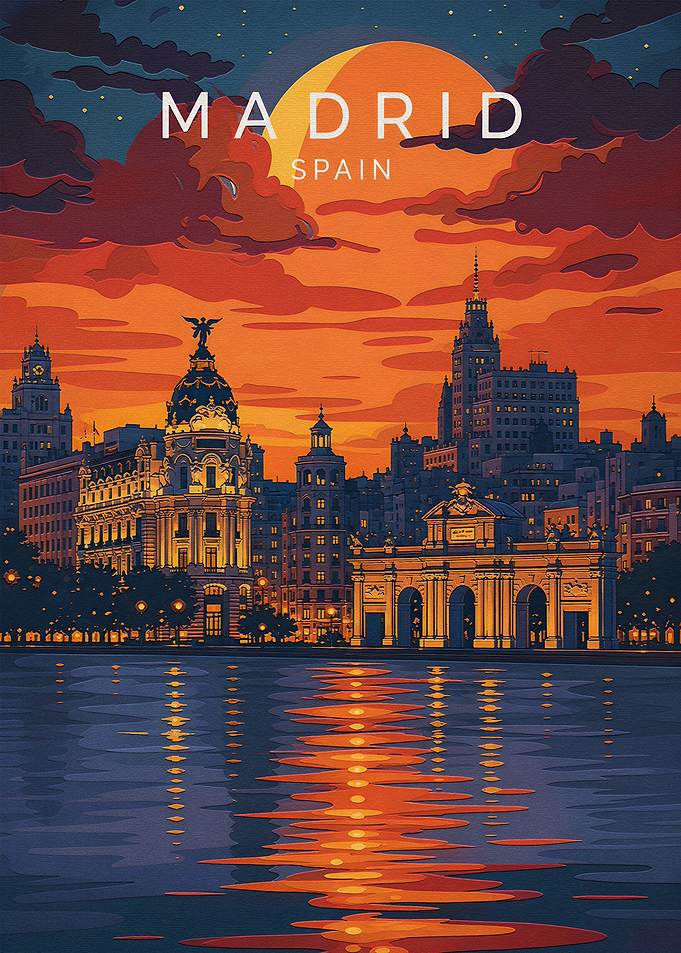 Madrid Spain Sunset Travel Poster