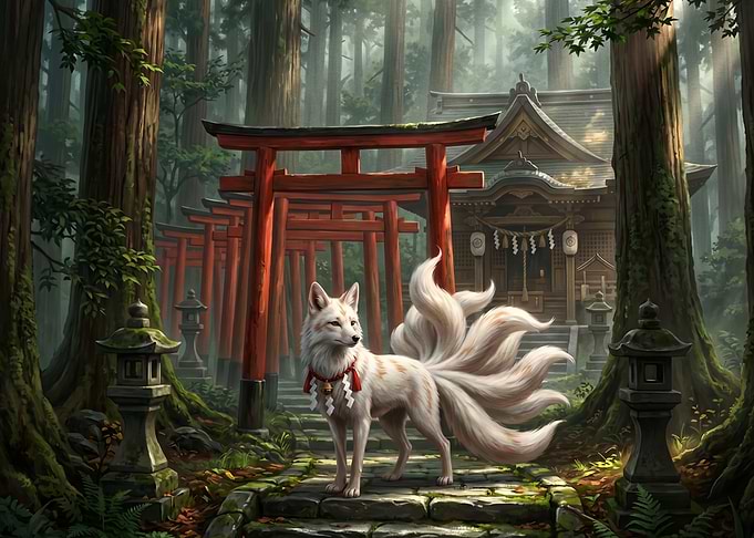 Nine-Tailed Fox at Japanese Shrine
