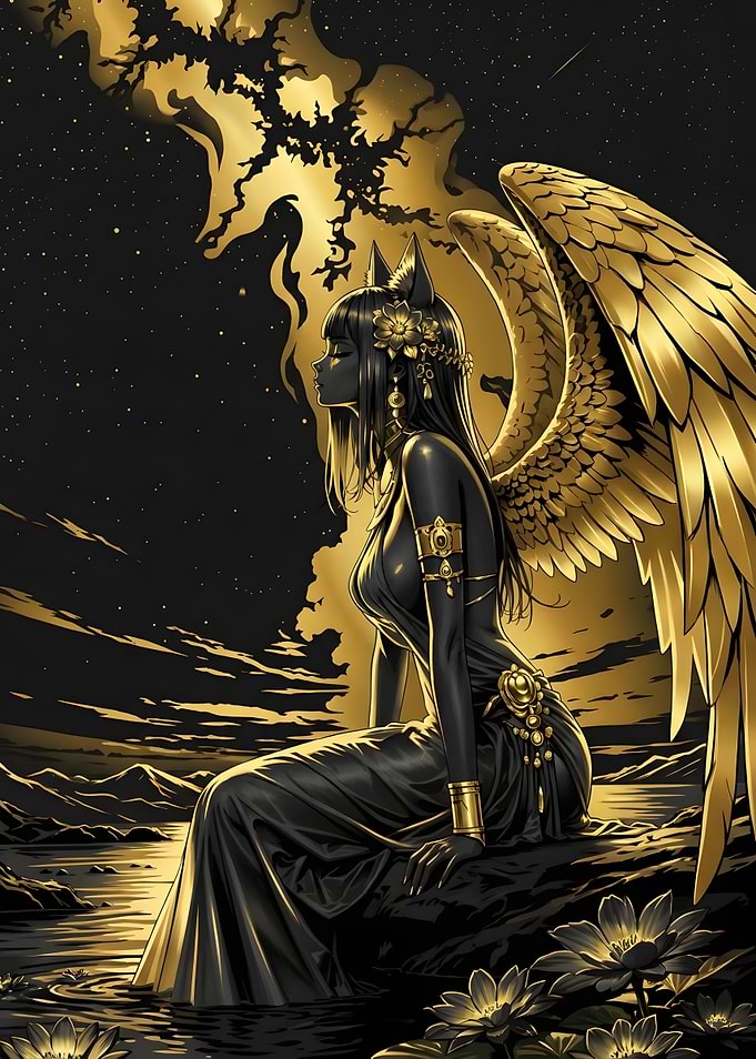 Golden Winged Goddess by Water