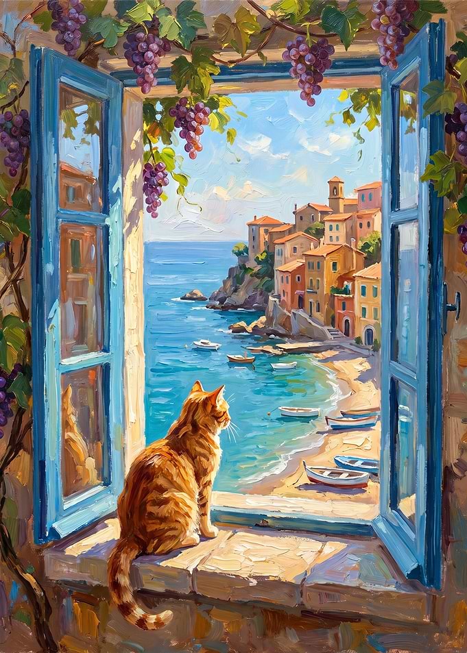 Ginger Cat Watching Mediterranean Coast