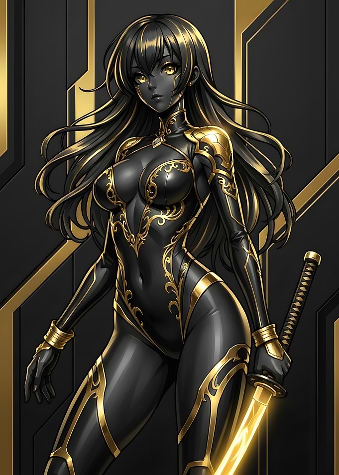 Black and Gold Cybernetic Samurai Warrior