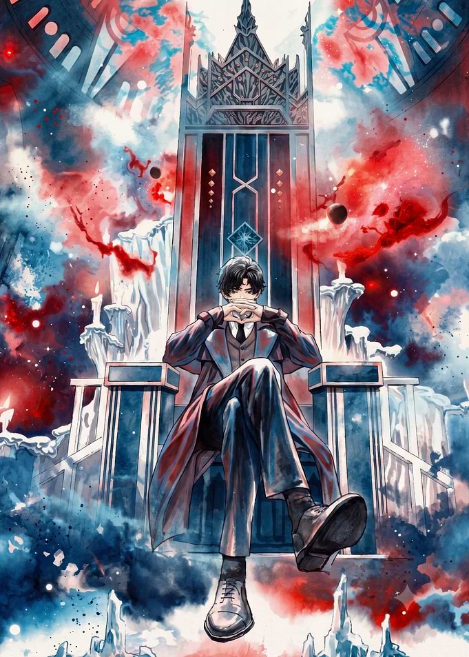 Anime character sitting on a throne lord of mysteries
